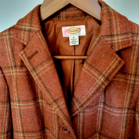 Vintage Talbots Orange Plaid Wool Blazer Jacket 4P - Picture 3 of 9